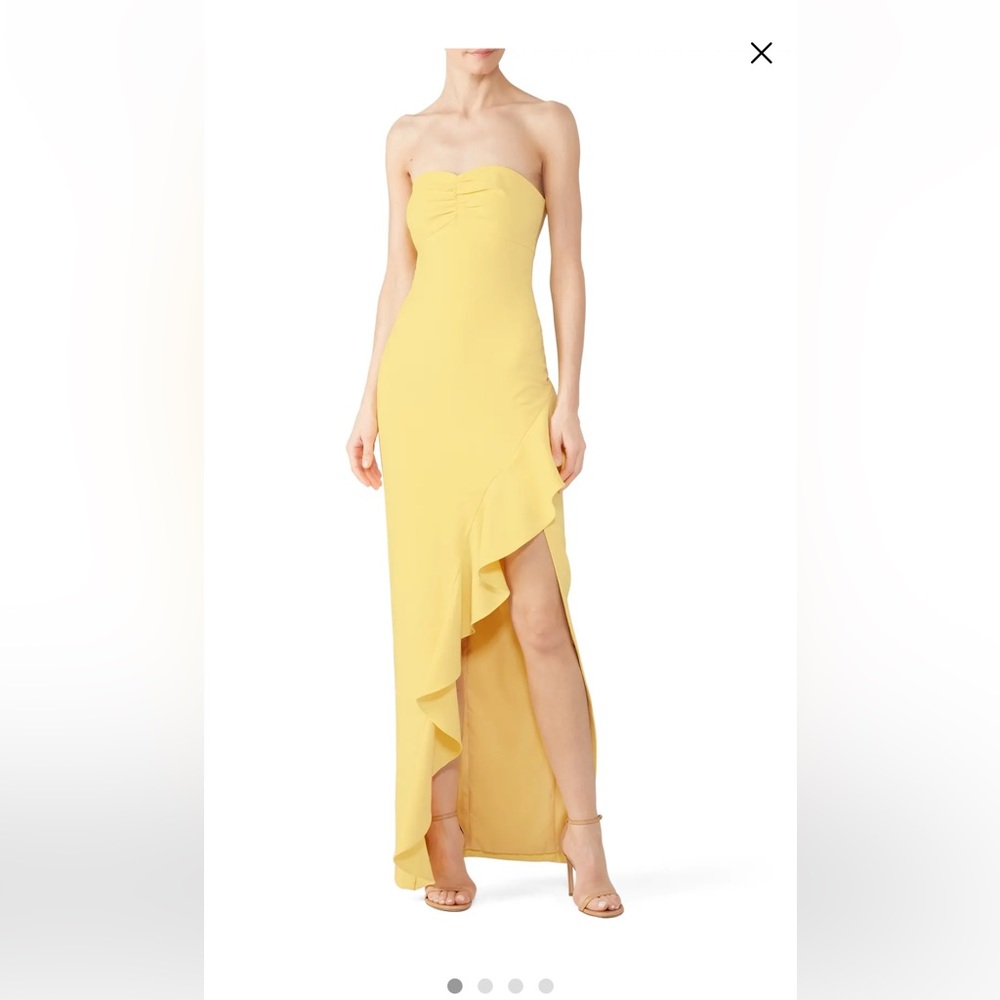 LIKELY Carissa Gown - Women Gown Ruffle Strapless Yellow Maxi Dress Size 6